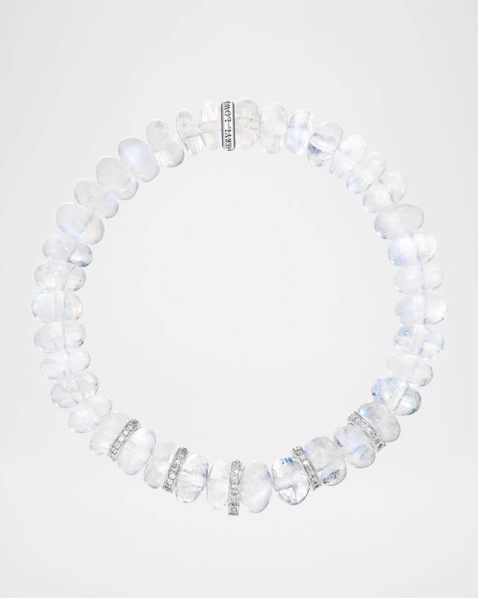 Rainbow Moonstone Bead Bracelet with Diamond Rondelles